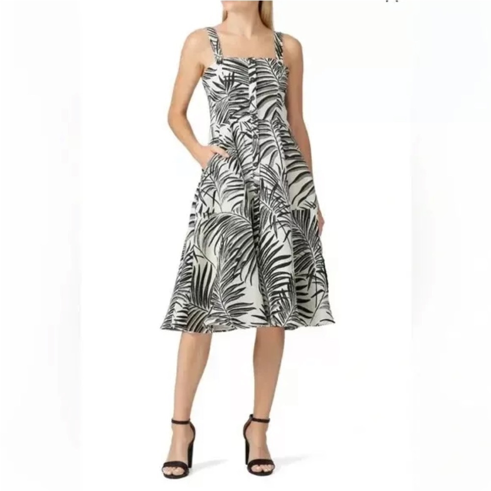 Hutch Aidy Midi Dress Size 4 Jacquard Leaf Print Button Front Vacation Resort